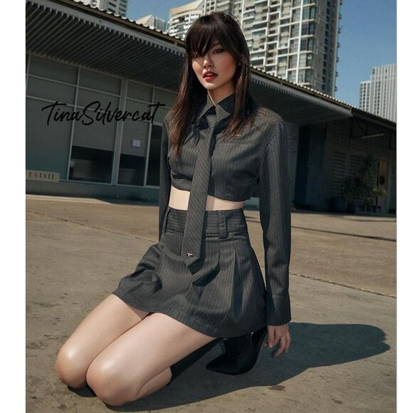 BLOGGER'S FAVE! Zara Striped Crop Shirt With Necktie NWT - Picture 7 of 16